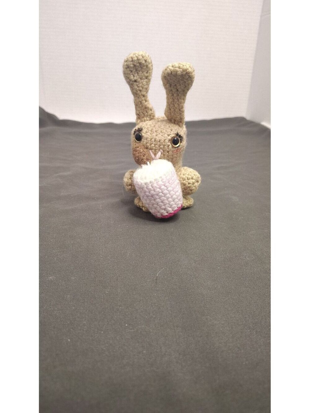 Handmade Crochet Bunny With Boba Tea Amigurumi Plush Kawaii Rabbit